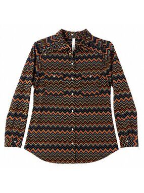 Collection Women's Large Multicolor Chevron Print Long Sleeve Button Front Top